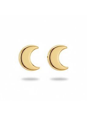 Moonglow Crescent Moon Stud Earrings Gold Tone NIP